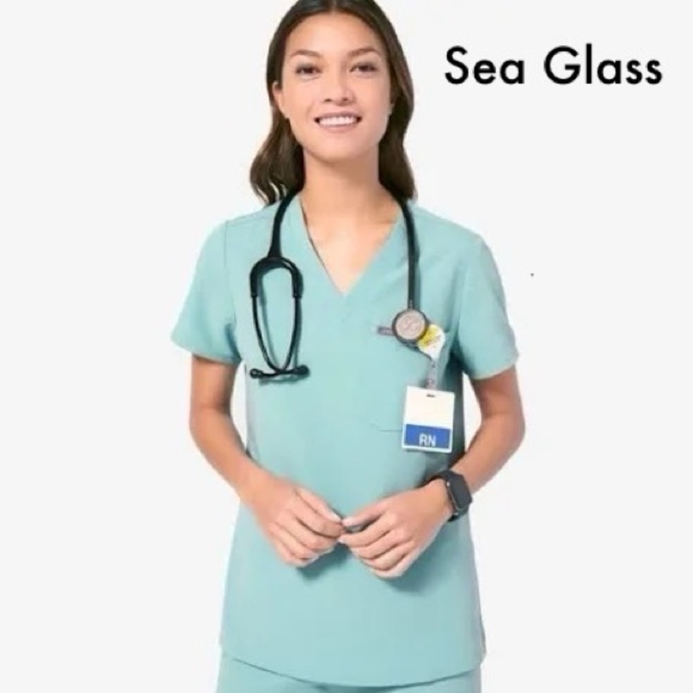 Figs Catarina One Pocket Scrub Top XS Sea Glass